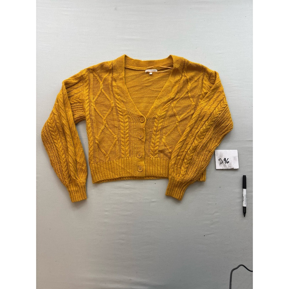 GB Gianni Bini Mustard Yellow Cable Knit Cropped Cardigan Sweater Small